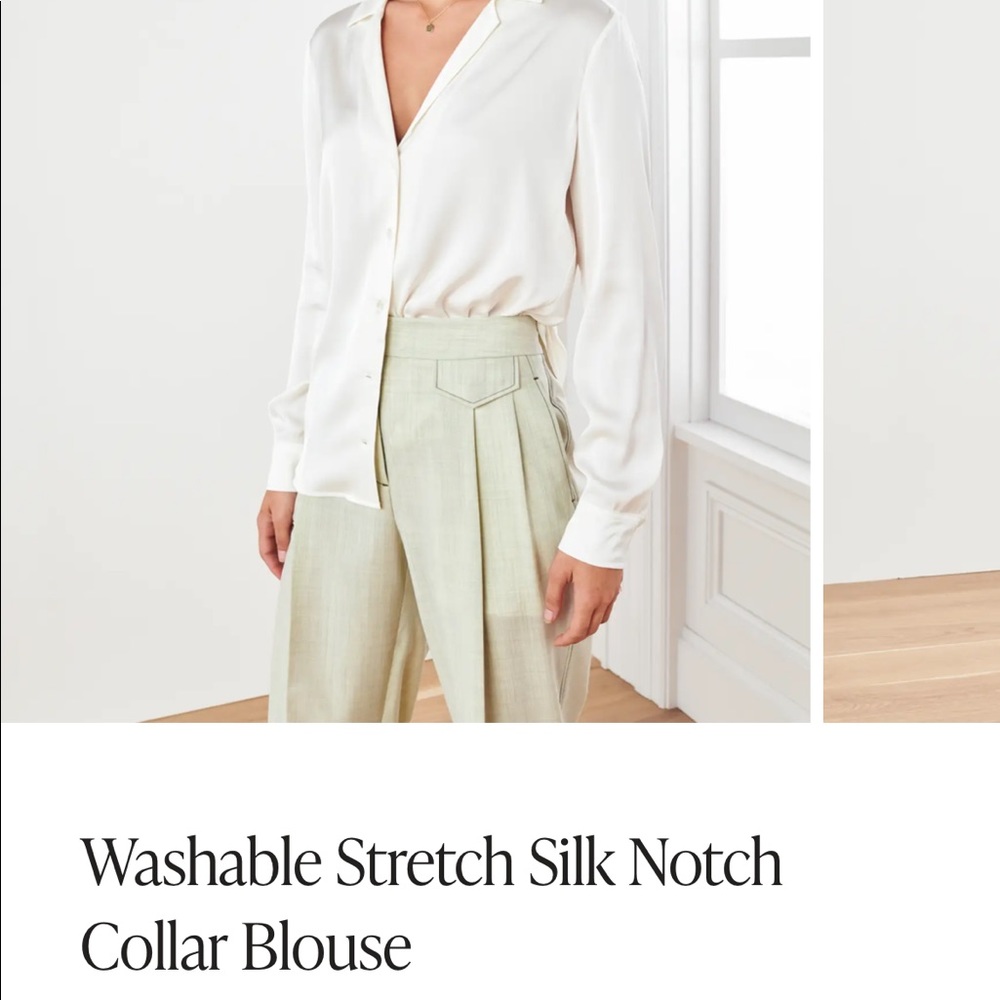 Quince | Washable Stretch Silk Notch Collar Blouse | Small